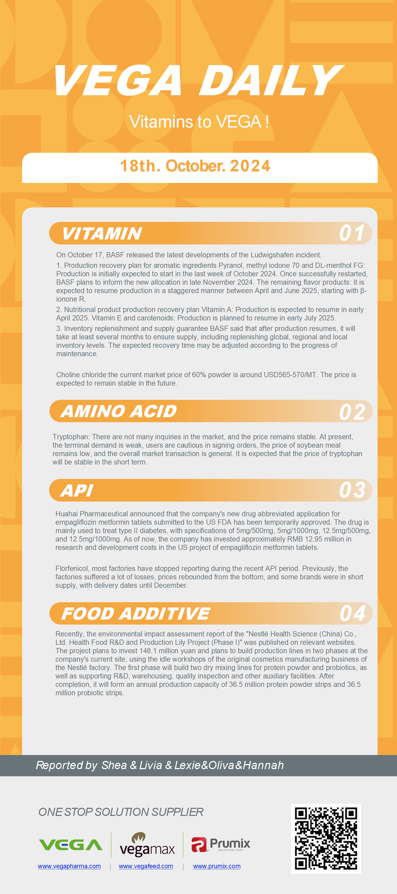 Vega Daily Dated on Oct 18th 2024 Vitamin Amino Acid APl Food Additives.png